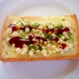 揚げ玉とチーズ・青海苔でお好み焼き風トースト～☆